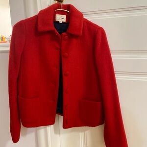 Sezane Red Wool-Blend Pea Coat with Covered Buttons